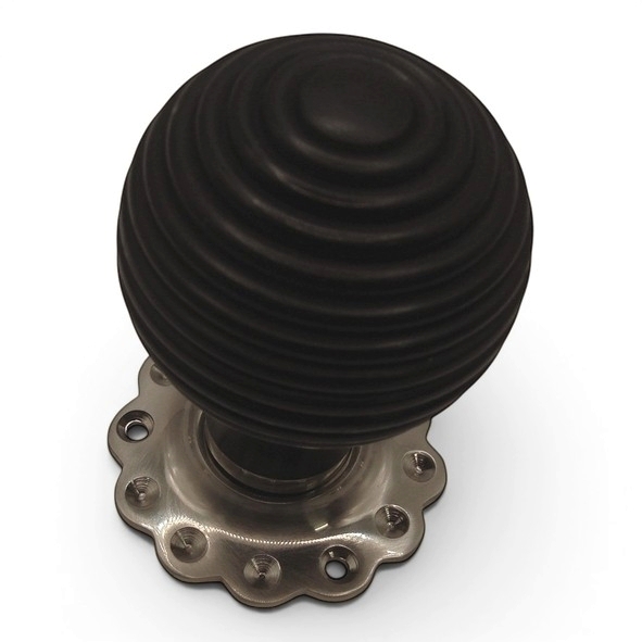 PDF1016F2/SNP  Ebonised / Satin Nickel  Period Timber Round Beehive Mortice / Rim Knob Set With Flower Roses